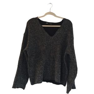 ZARA Deep V-neck Knit Sweater